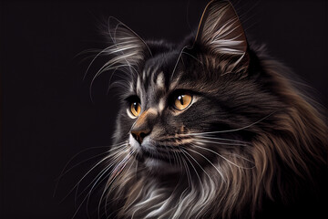 Portrait of a cat on a black background. generative ai