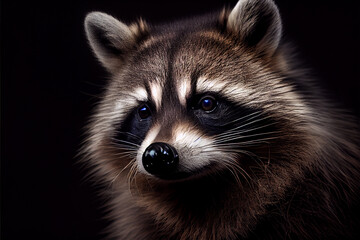 Obraz premium Portrait of a racoon on a black background. generative ai