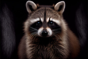 Portrait of a racoon on a black background. generative ai