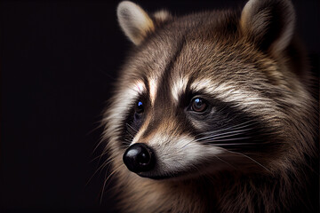 Portrait of a racoon on a black background. generative ai