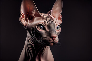Portrait of a sphynx cat on a black background. generative ai