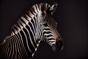 Portrait of a zebra on a black background. generative ai