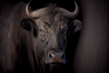 Portrait of a african buffalo on a black background. generative ai