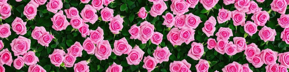 Gorgeous pink roses - panoramic illustration of colorful pink rose flowers. Showing pretty petals, these fragile plants are eye-appealing and beloved. Made by generative AI