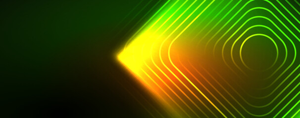 Neon glowing techno lines, hi-tech futuristic abstract background template. Vector illustration for wallpaper, banner, background, leaflet, catalog, cover, flyer