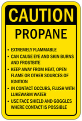 No chemical storage sign and labels propane