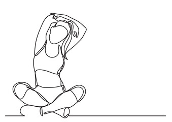 continuous line drawing vector illustration with FULLY EDITABLE STROKE of woman doing yoga