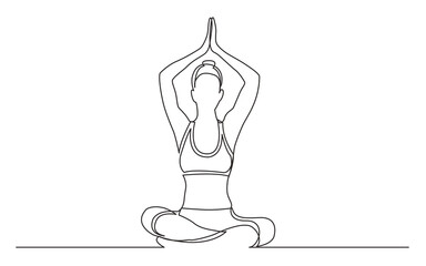 continuous line drawing vector illustration with FULLY EDITABLE STROKE of woman sitting in yoga pose