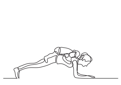 Continuous Line Drawing Vector Illustration With FULLY EDITABLE STROKE Of Mom Doing Pushups With Her Baby On Back