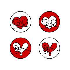 Line art creative drawing of heart sign. Icon Love. Logotype vector illustration red heart.