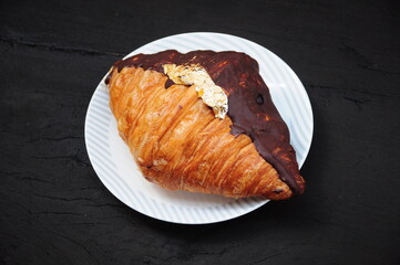 Dark Chololate Croissant on a plate