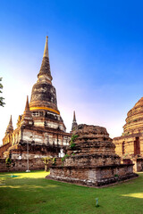 Fototapeta premium Historical Architecture, Wat Yai Chai Mongkol the old temple in Ayutthaya province Thailand