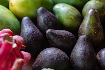 Set of Balinese fruits and vegetables . Flat lay