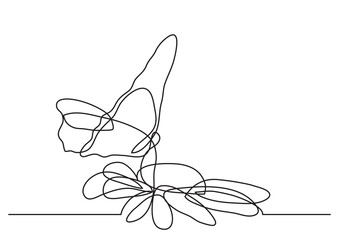 continuous line drawing vector illustration with FULLY EDITABLE STROKE - butterfly and flower