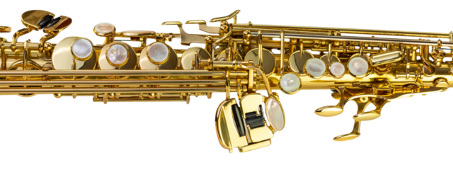 Saxophone mechanics at the left border of a black background