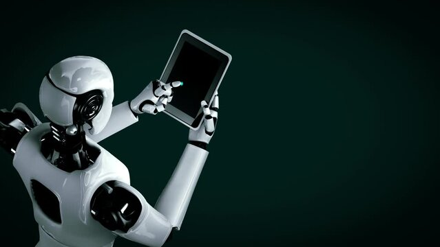 Futuristic robot artificial intelligence huminoid AI programming coding technology development and machine learning concept. Robotic bionic science research for future of human life. 3D rendering.
