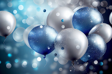 Obraz na płótnie Canvas Festlicher Hintergrund mit Luftballons und Konfetti mit unscharfen Hintergrund und Bokeh Lichter - Generative Ai