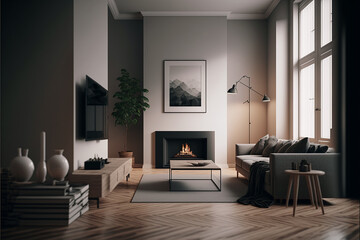 Obraz na płótnie Canvas modern design living room wooden minimalist vintage. Generative AI