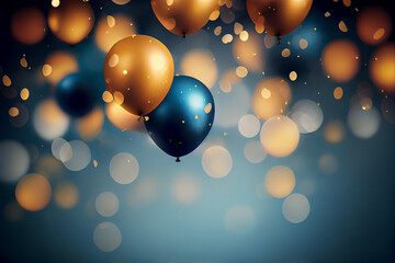 Festlicher Hintergrund mit Luftballons und Konfetti mit unscharfen Hintergrund und Bokeh Lichter - Generative Ai