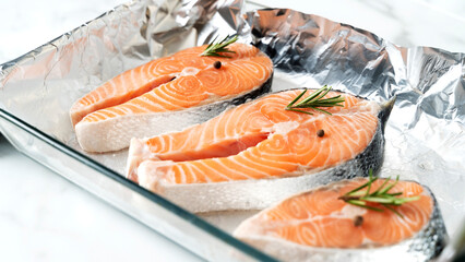 fresh salmon steaks with lemon and rosemary