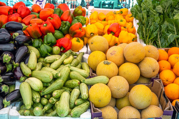 Fruits and vegetables for sale at a market