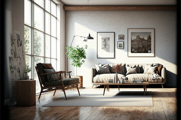 modern design living room wooden minimalist vintage. Generative AI