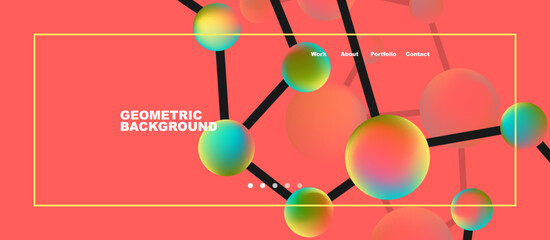 Line points connections geometric landing page background. Fluid circles and spheres with liquid gradients. Vector Illustration For Wallpaper, Banner, Background, Card, Book Illustration, landing page