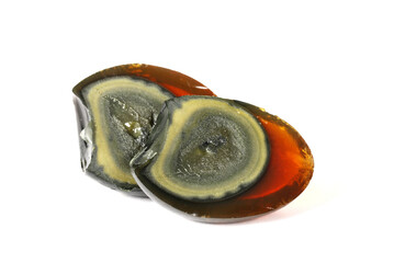 Century egg on white background