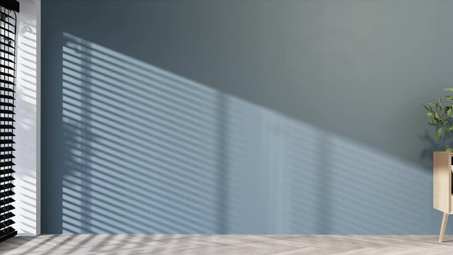 Slide pan to through walk movement to empty wall mock up in minimalist interior with pastel colors. Scandinavian style interior. Template, 4K 3D rendering, 3D illustration animation