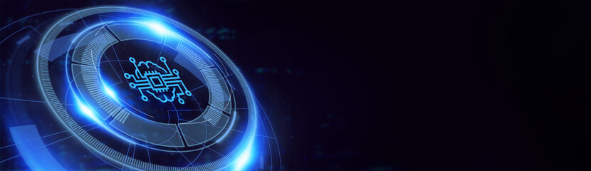 Artificial intelligence (AI), machine learning and modern computer technologies concepts. Business, Technology, Internet and network concept. 3d illustration