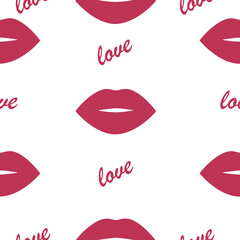 Seamless pattern lips for a kiss. The trend color of 2023 is Viva Magenta. Design texture elements for fabric, tile, banner, template, card, cover, poster, background, wall. Vector illustration.