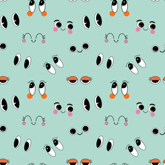 Seamless pattern with cute eye expressions. 90s inspired background print for fabric, wallpaper, wrapping paper etc.