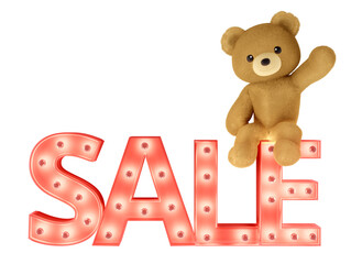Baby and kids toys sale discount elements with Teddy bear Doll.Vector illustration