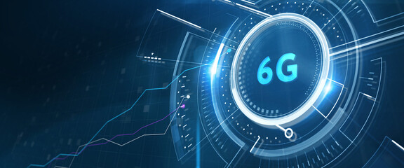 The concept of 6G network, high-speed mobile Internet, new generation networks. Business, modern technology, internet and networking concept. 3d illustration