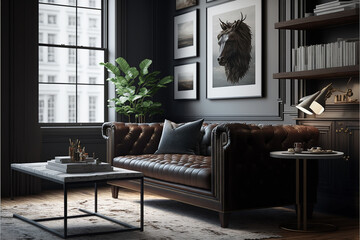 american style design living room minimalist modern. Generative AI
