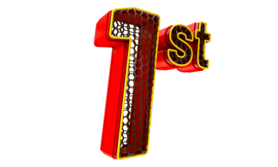 3D render of number 1 with plastic material