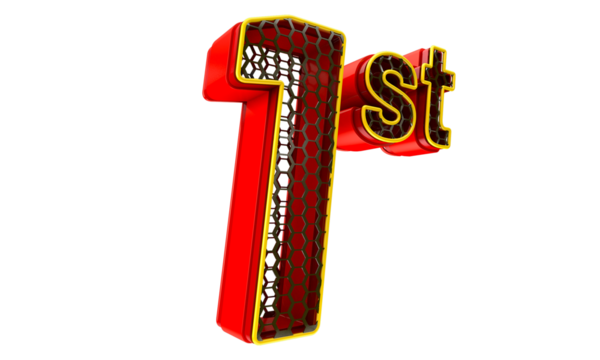 3D render of number 1 with plastic material