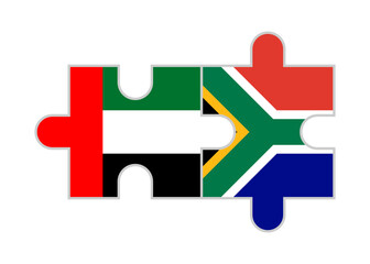 puzzle pieces of united arab emirates and south africa flags. vector illustration isolated on white background