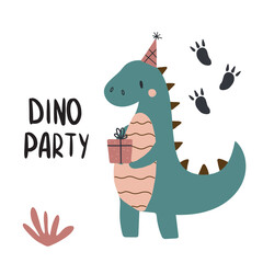 Cute poster with small dinosaur vector print for kids room, baby shower, greeting cards, baby and kids t-shirts and clothes.