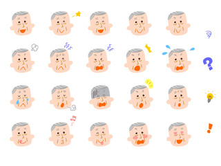年配の男性の表情20種類　輪郭線なし
