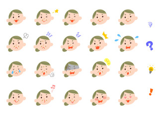 年配の女性の表情20種類　輪郭線なし
