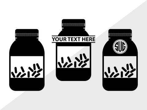 Pill Bottle Monogram, Pill Bottle Silhouette, Pill Bottle SVG, Pain Killer Svg, Medication Bottle Svg, Pills Svg, SB00154