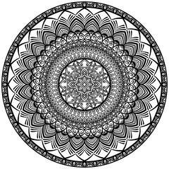 マンダラアート(線画、幾何学模様、花)