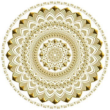 マンダラアート(金彫刻風、花、幾何学模様)
