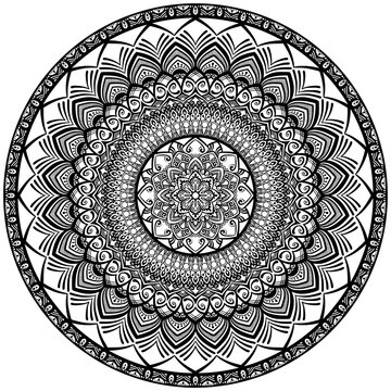 マンダラアート(線画、幾何学模様、花)