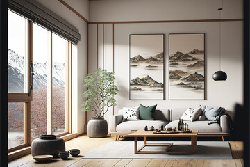 minimalist design living room japan style. Generative AI