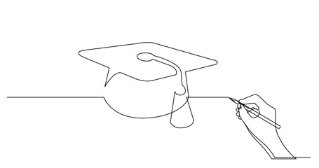 continuous line drawing vector illustration with FULLY EDITABLE STROKE of business concept sketch of educate cap