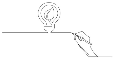 continuous line drawing vector illustration with FULLY EDITABLE STROKE of business concept sketch of energy efficient electric light bulb symbol