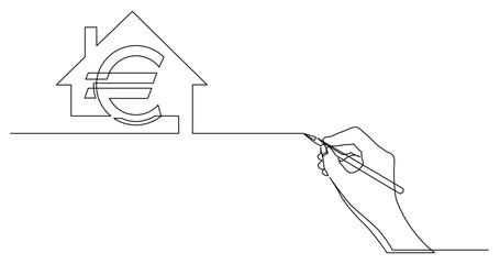 continuous line drawing vector illustration with FULLY EDITABLE STROKE of business concept sketch of euro real estate market