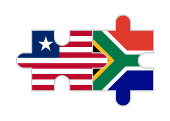 puzzle pieces of liberia and south africa flags. vector illustration isolated on white background